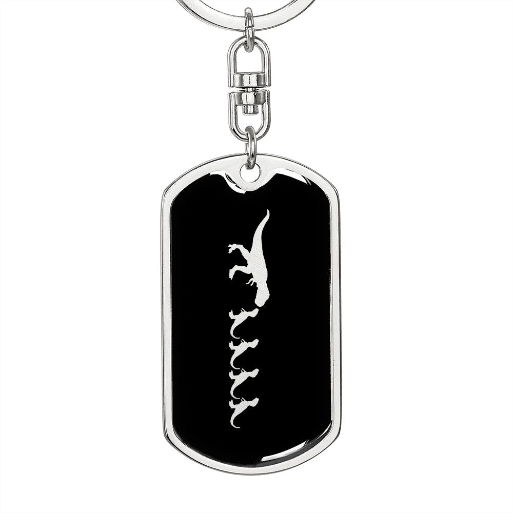 Mama Dinosaur With 4 Hatchlings v2 - Luxury Dog Tag Keychain