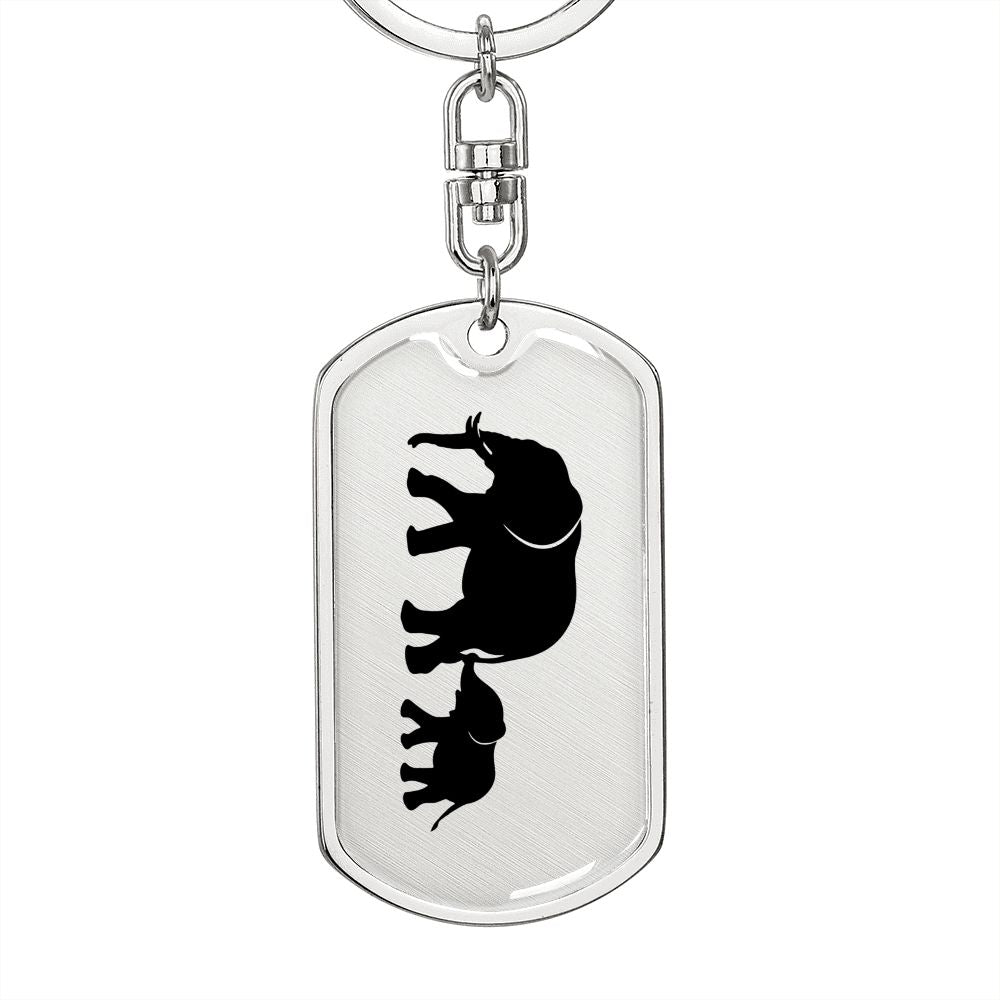 Mama Elephant With 1 Calf - Luxury Dog Tag Keychain
