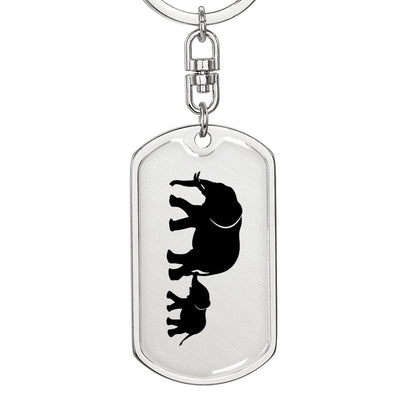 Mama Elephant With 1 Calf - Luxury Dog Tag Keychain