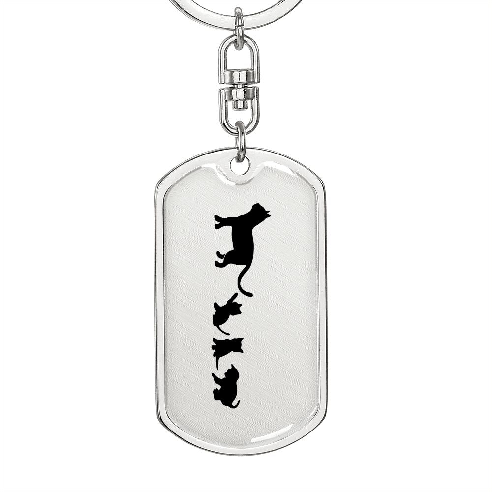 Mama Cat With 3 Kittens - Luxury Dog Tag Keychain
