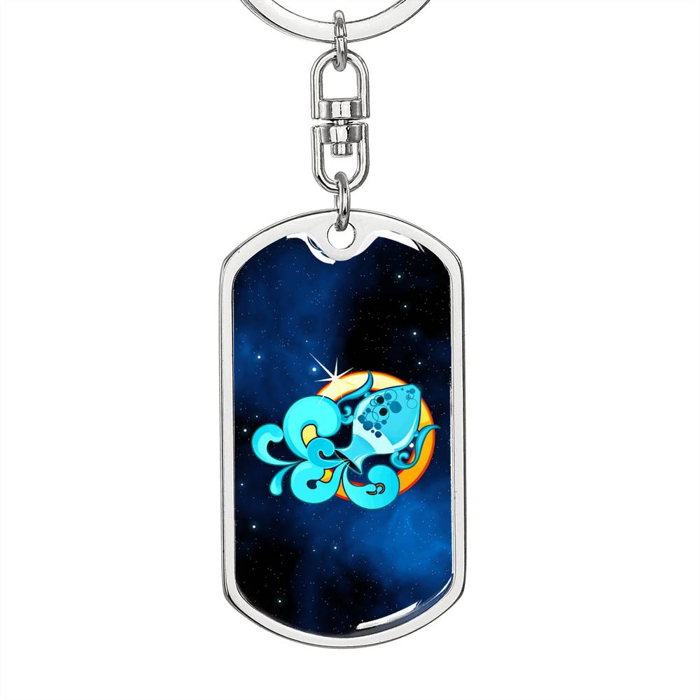 Zodiac Sign Aquarius - Luxury Dog Tag Keychain