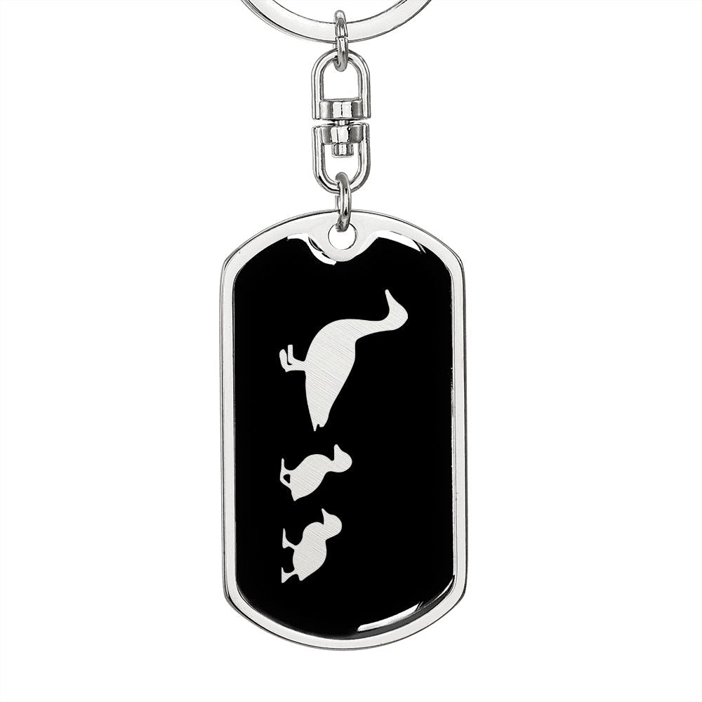 Mama Duck With 2 Ducklings v2 - Luxury Dog Tag Keychain