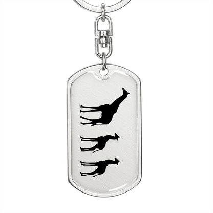 Mama Giraffe With 2 Calves - Luxury Dog Tag Keychain