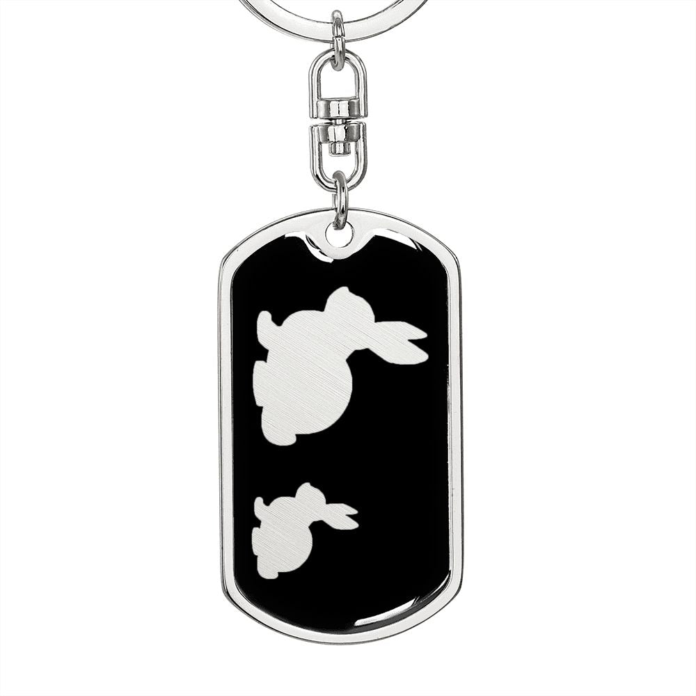 Mama Rabbit With 1 Kitten v2 - Luxury Dog Tag Keychain