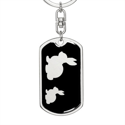 Mama Rabbit With 1 Kitten v2 - Luxury Dog Tag Keychain