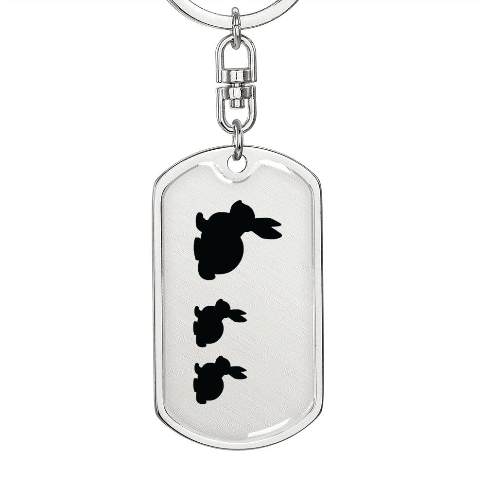 Mama Rabbit With 2 Kittens - Luxury Dog Tag Keychain