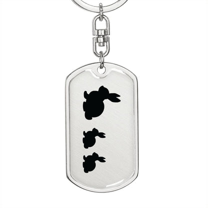 Mama Rabbit With 2 Kittens - Luxury Dog Tag Keychain