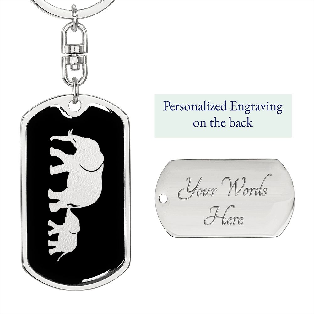 Mama Elephant With 1 Calf v2 - Luxury Dog Tag Keychain