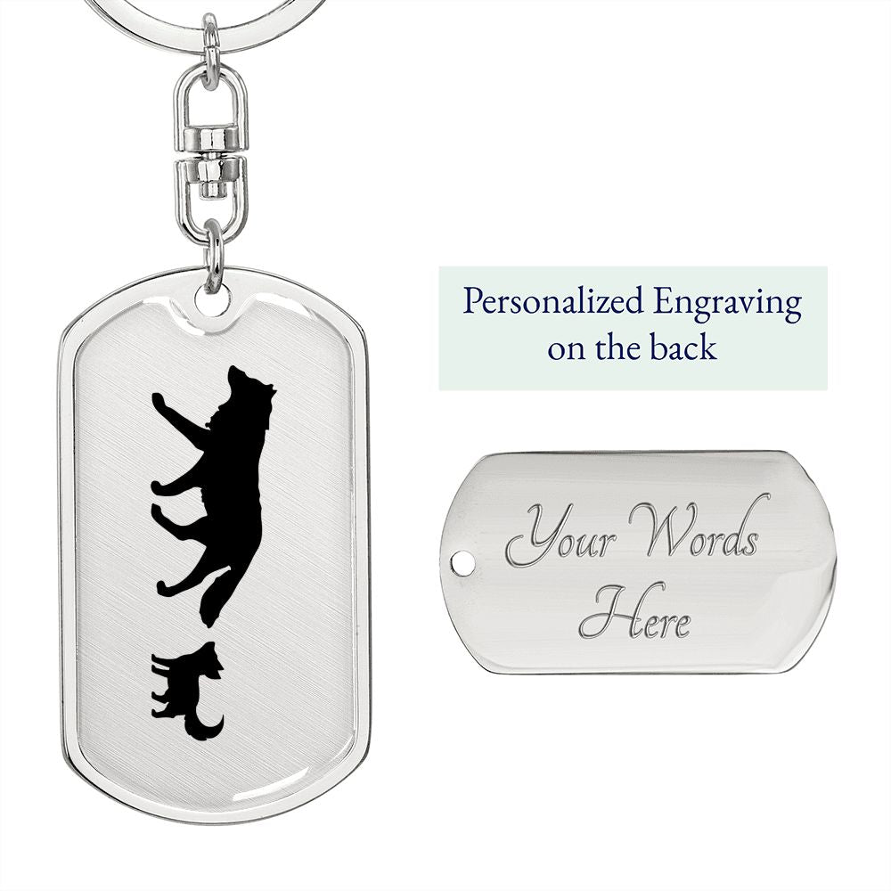 Mama Wolf With 1 Pup - Luxury Dog Tag Keychain