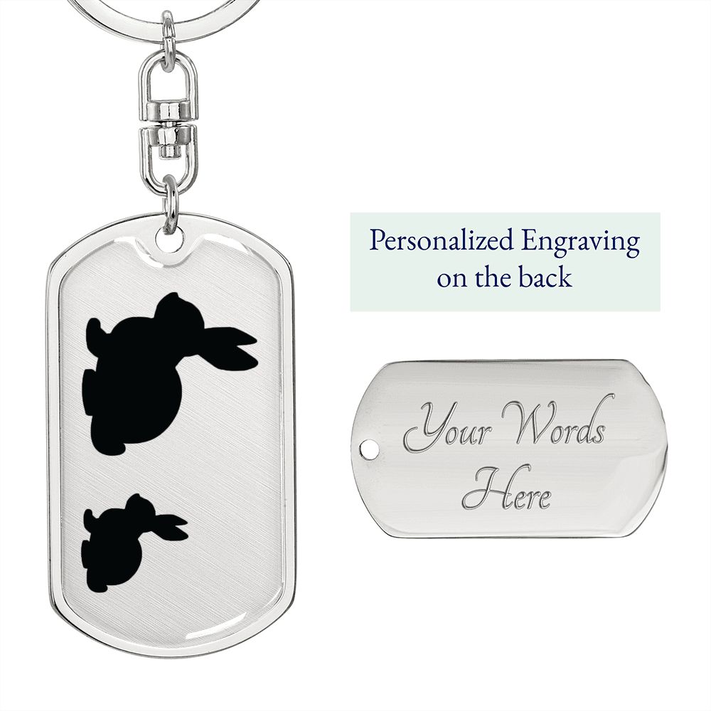 Mama Rabbit With 1 Kitten - Luxury Dog Tag Keychain
