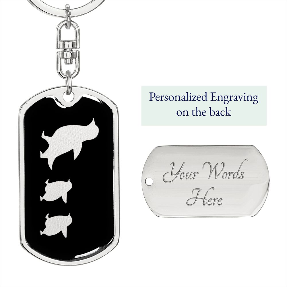 Mama Penguin With 2 Chicks v2 - Luxury Dog Tag Keychain