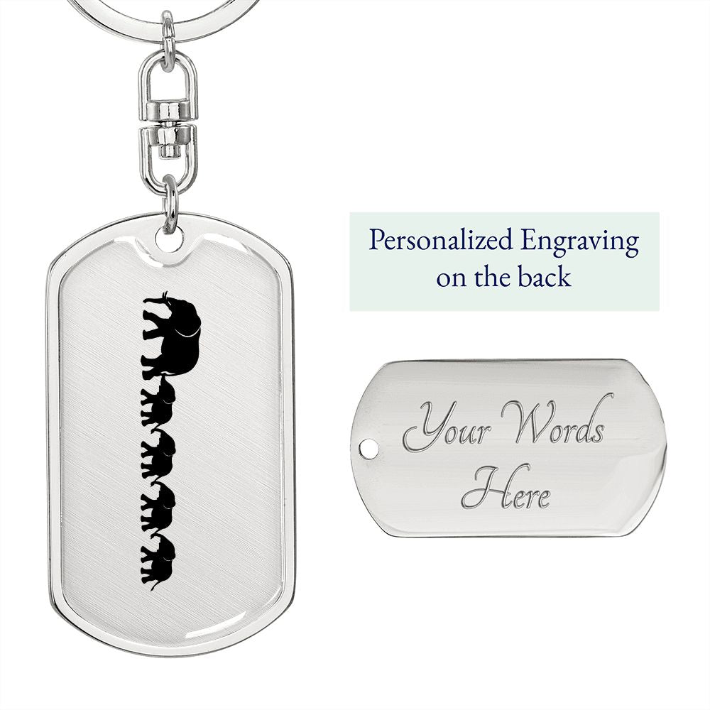 Mama Elephant With 4 Calves - Luxury Dog Tag Keychain