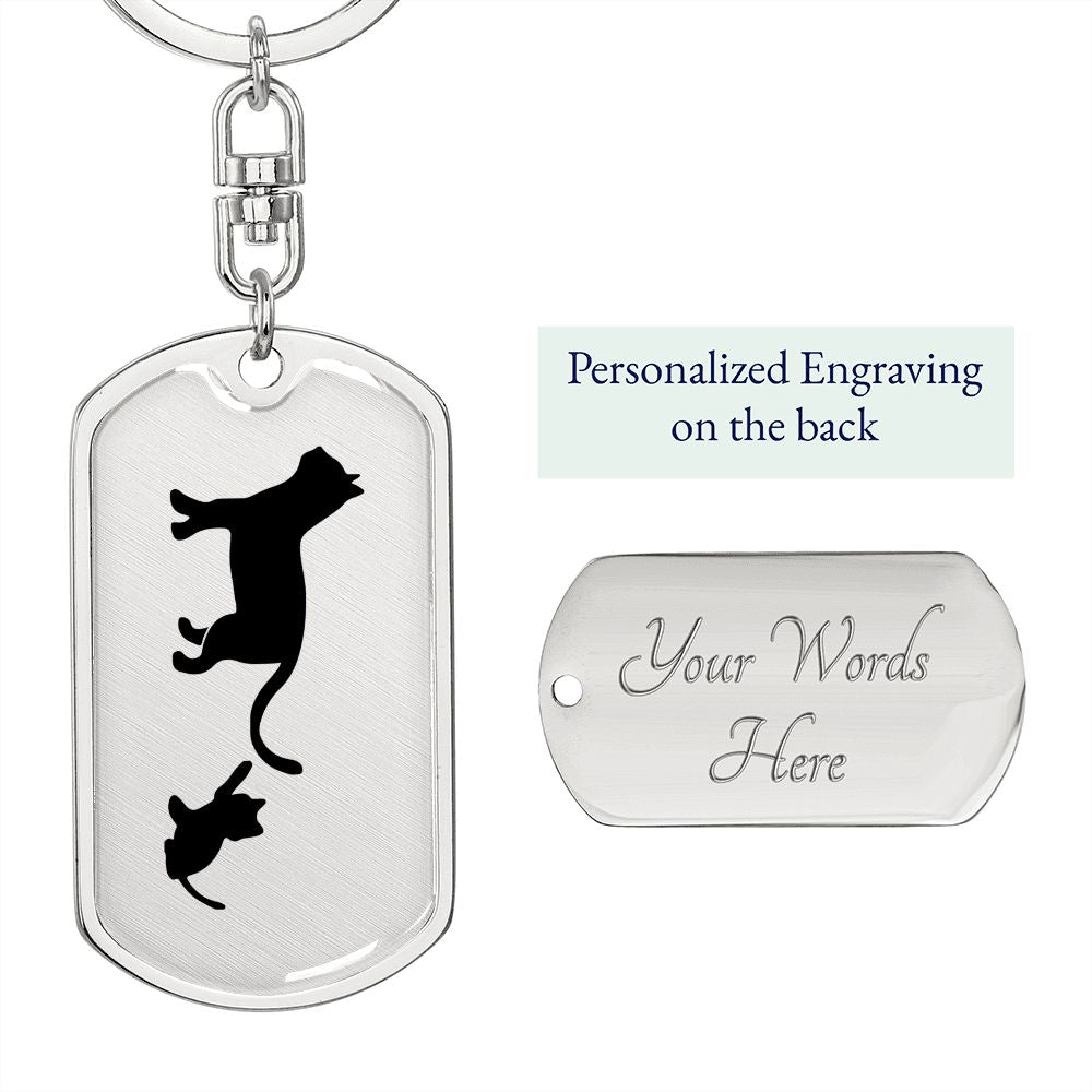 Mama Cat With 1 Kitten - Luxury Dog Tag Keychain