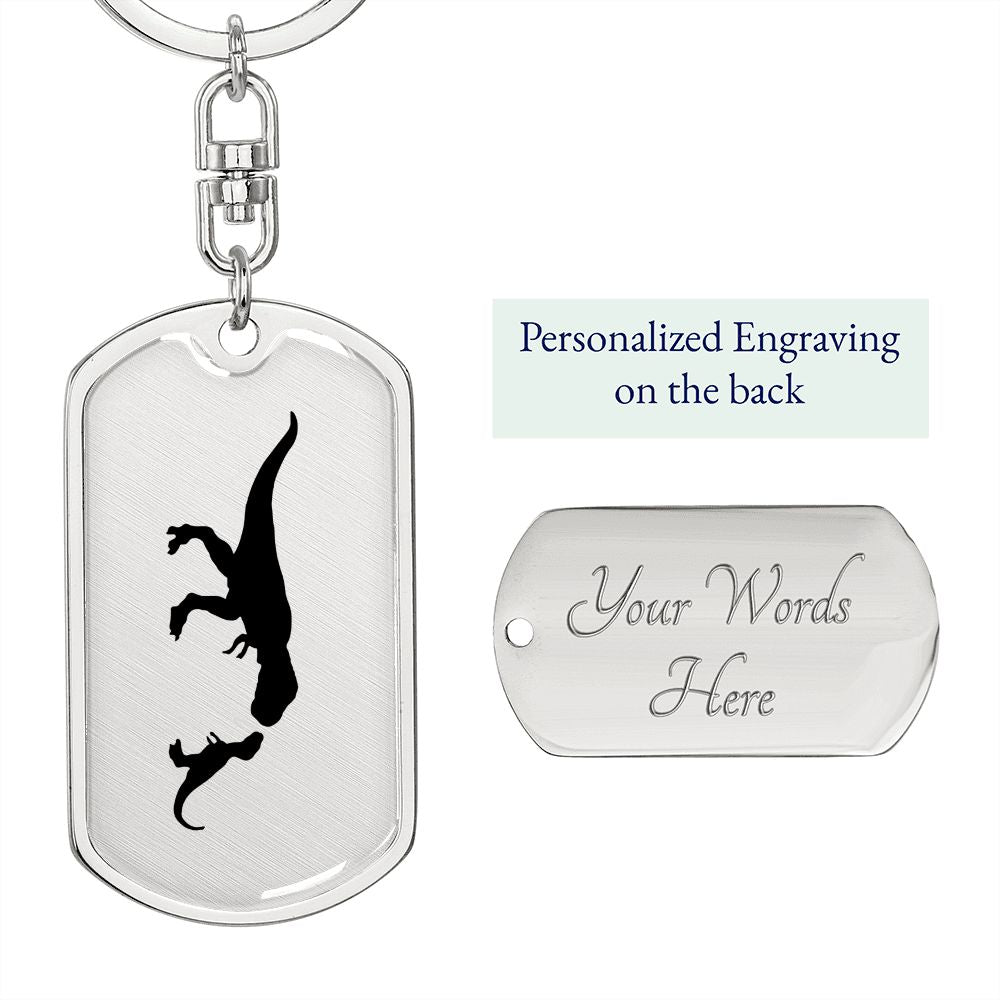 Mama Dinosaur With 1 Hatchling - Luxury Dog Tag Keychain