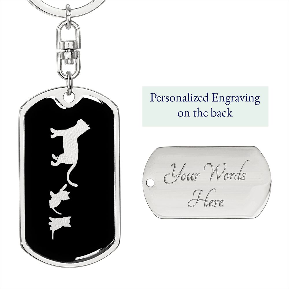 Mama Cat With 2 Kittens v2 - Luxury Dog Tag Keychain