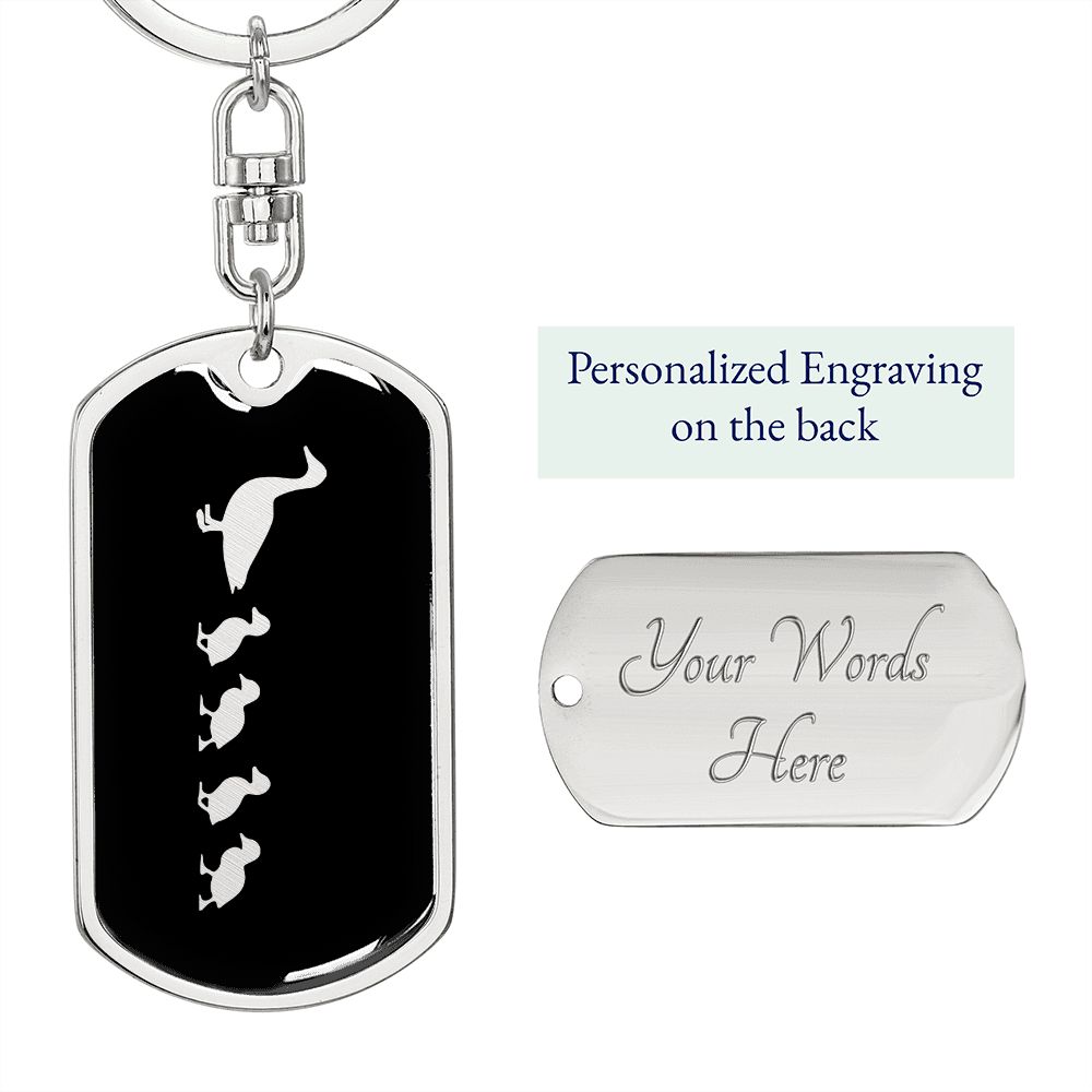 Mama Duck With 4 Ducklings v2 - Luxury Dog Tag Keychain