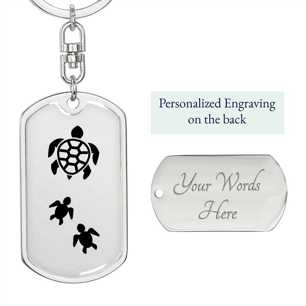 Mama Turtle With 2 Hatchlings - Luxury Dog Tag Keychain
