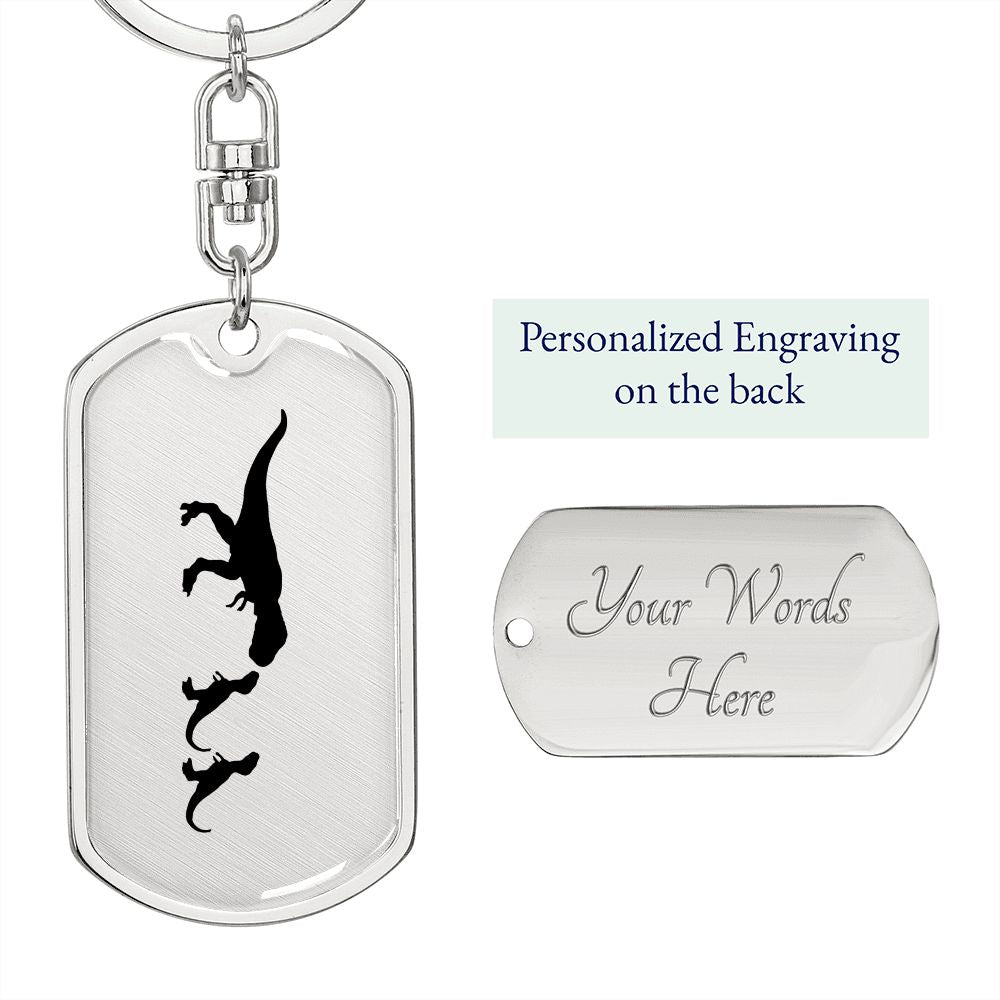 Mama Dinosaur With 2 Hatchlings - Luxury Dog Tag Keychain