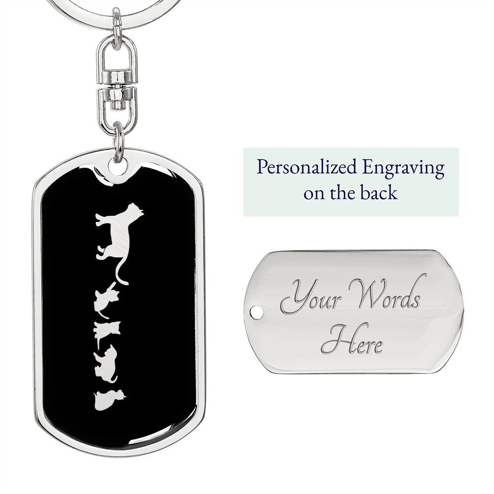 Mama Cat With 4 Kittens v2 - Luxury Dog Tag Keychain