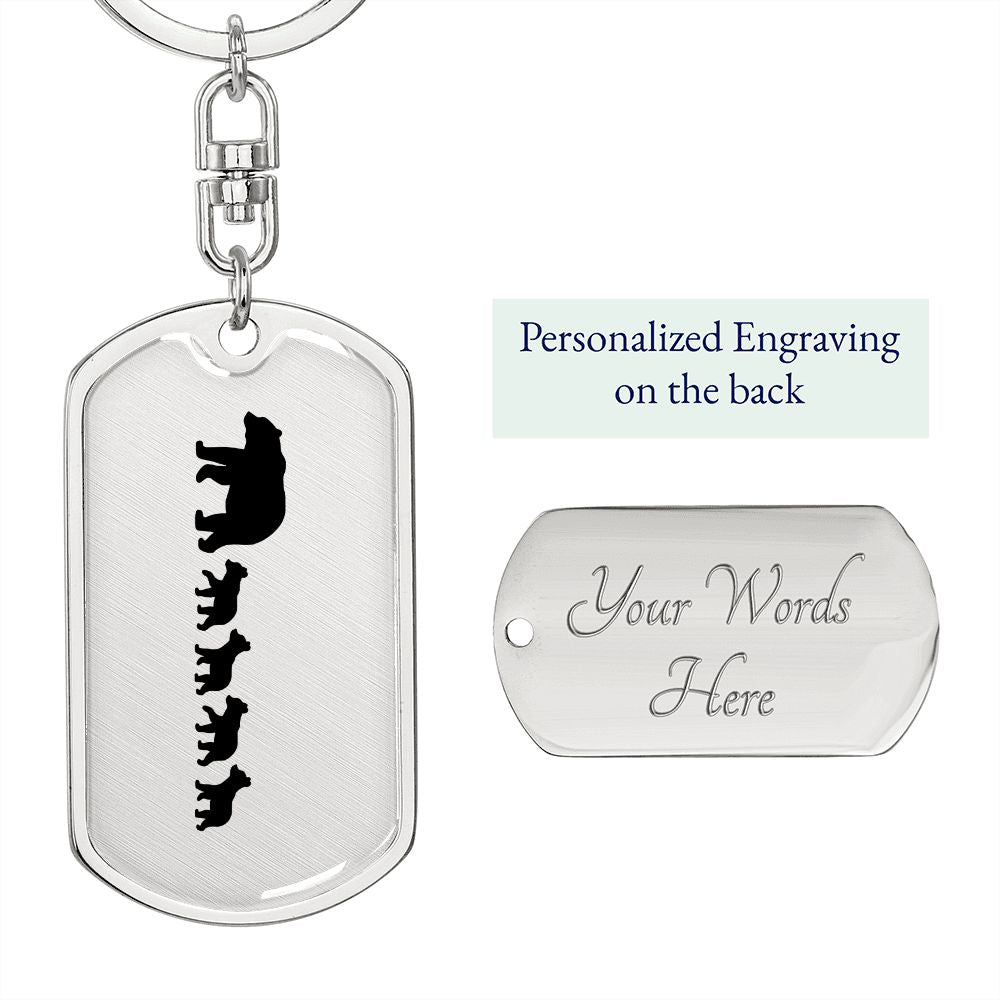 Mama Bear With 4 Cubs - Luxury Dog Tag Keychain