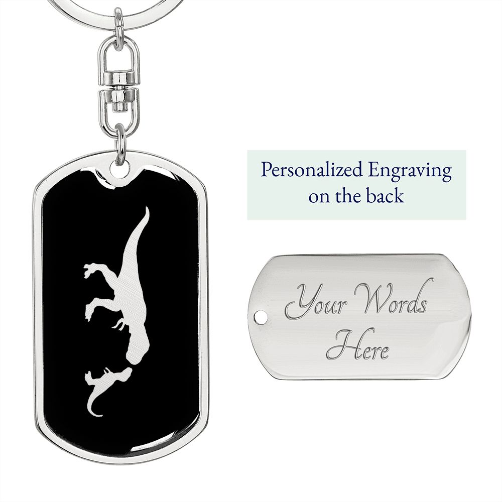 Mama Dinosaur With 1 Hatchling v2 - Luxury Dog Tag Keychain