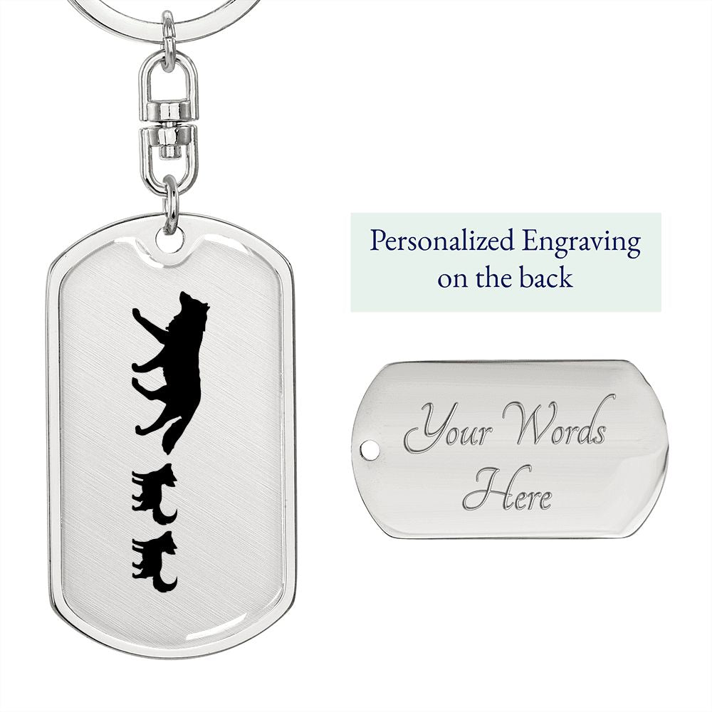 Mama Wolf With 2 Pups - Luxury Dog Tag Keychain