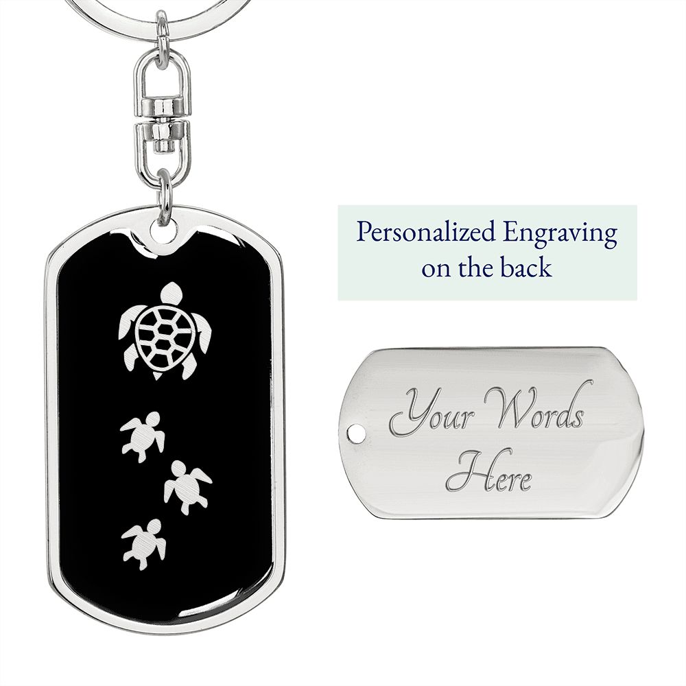 Mama Turtle With 3 Hatchlings v2 - Luxury Dog Tag Keychain