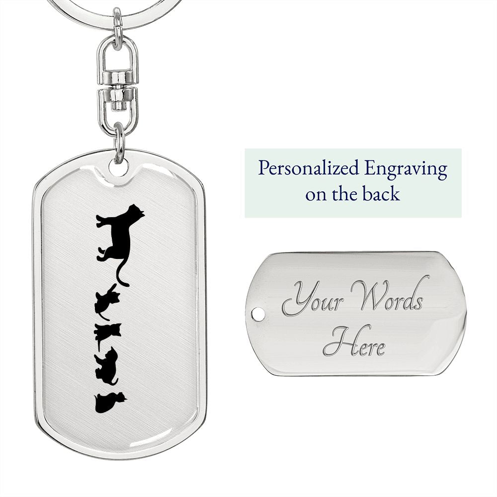 Mama Cat With 4 Kittens - Luxury Dog Tag Keychain