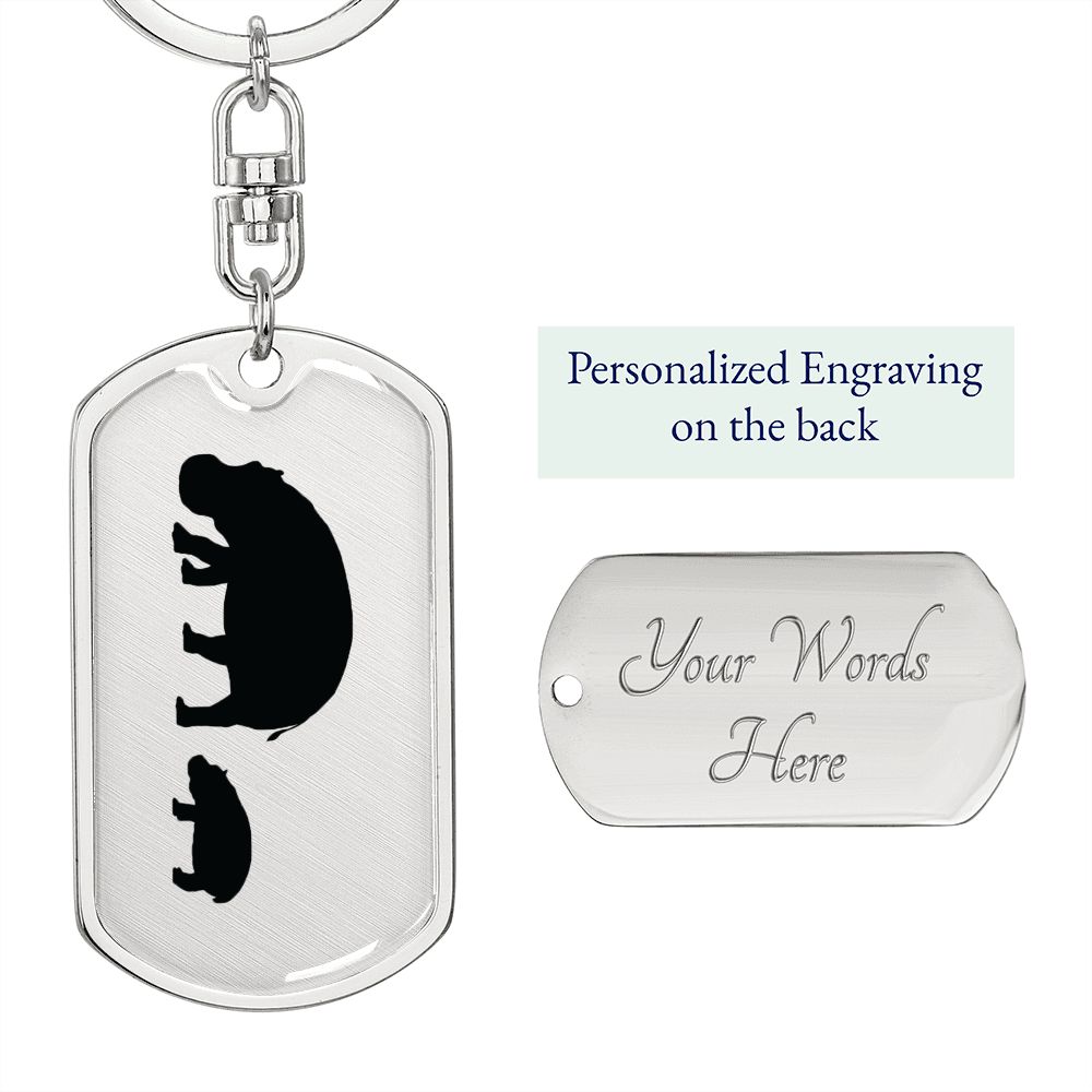 Mama Hippo With 1 Calf - Luxury Dog Tag Keychain