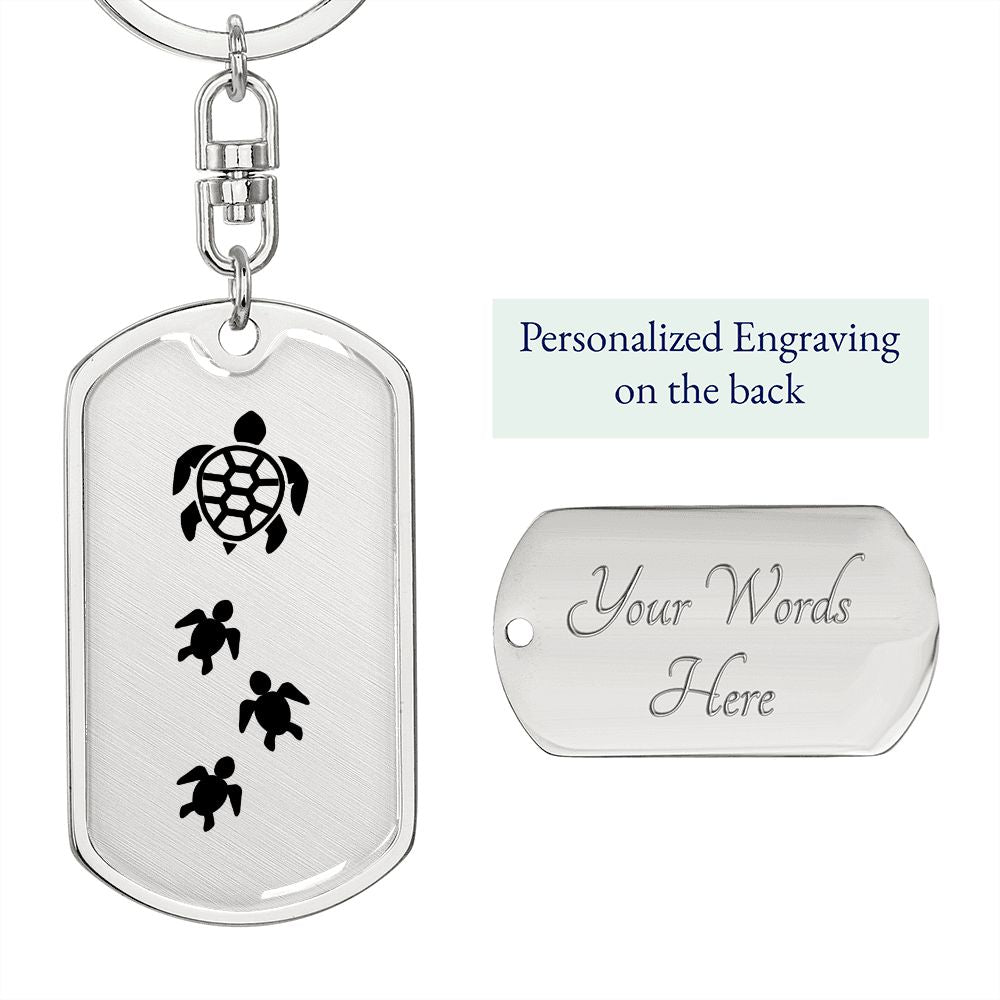 Mama Turtle With 3 Hatchlings - Luxury Dog Tag Keychain