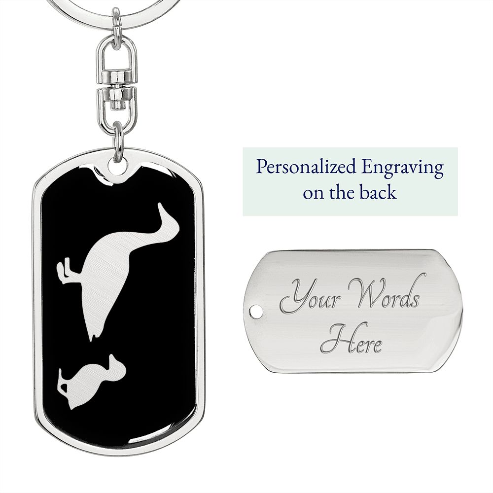Mama Duck With 1 Duckling v2 - Luxury Dog Tag Keychain