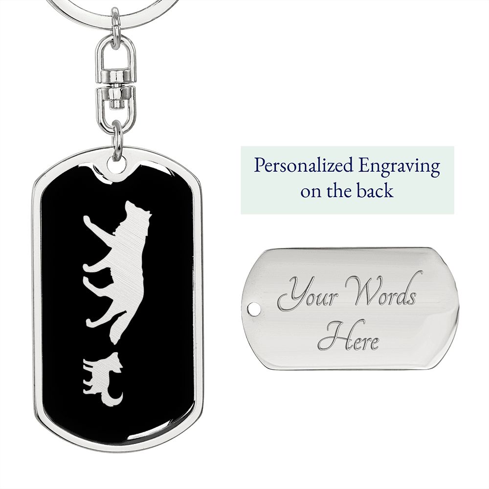Mama Wolf With 1 Pup v2 - Luxury Dog Tag Keychain