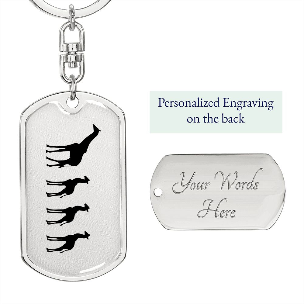 Mama Giraffe With 3 Calves - Luxury Dog Tag Keychain
