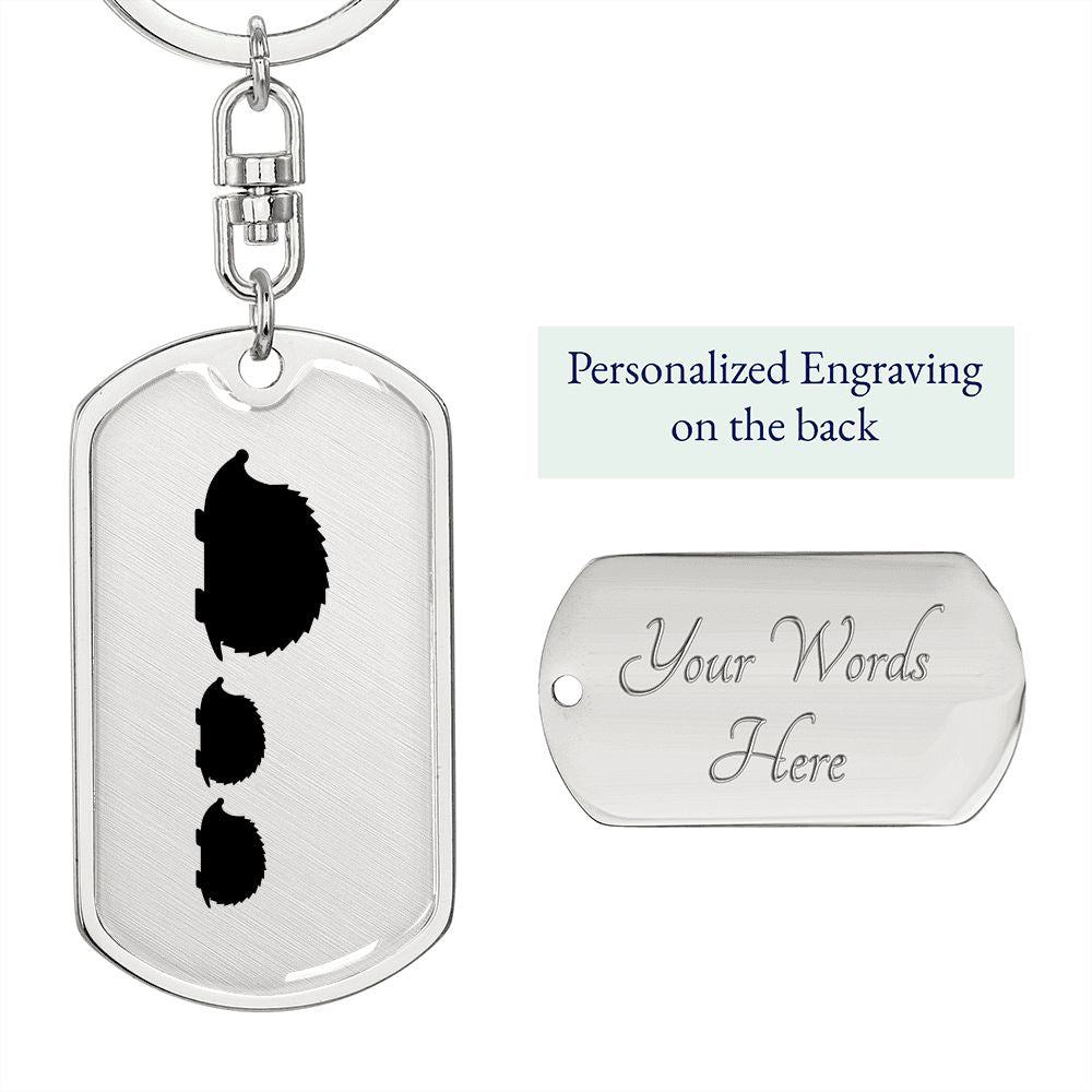 Mama Hedgehog With 2 Hoglets - Luxury Dog Tag Keychain