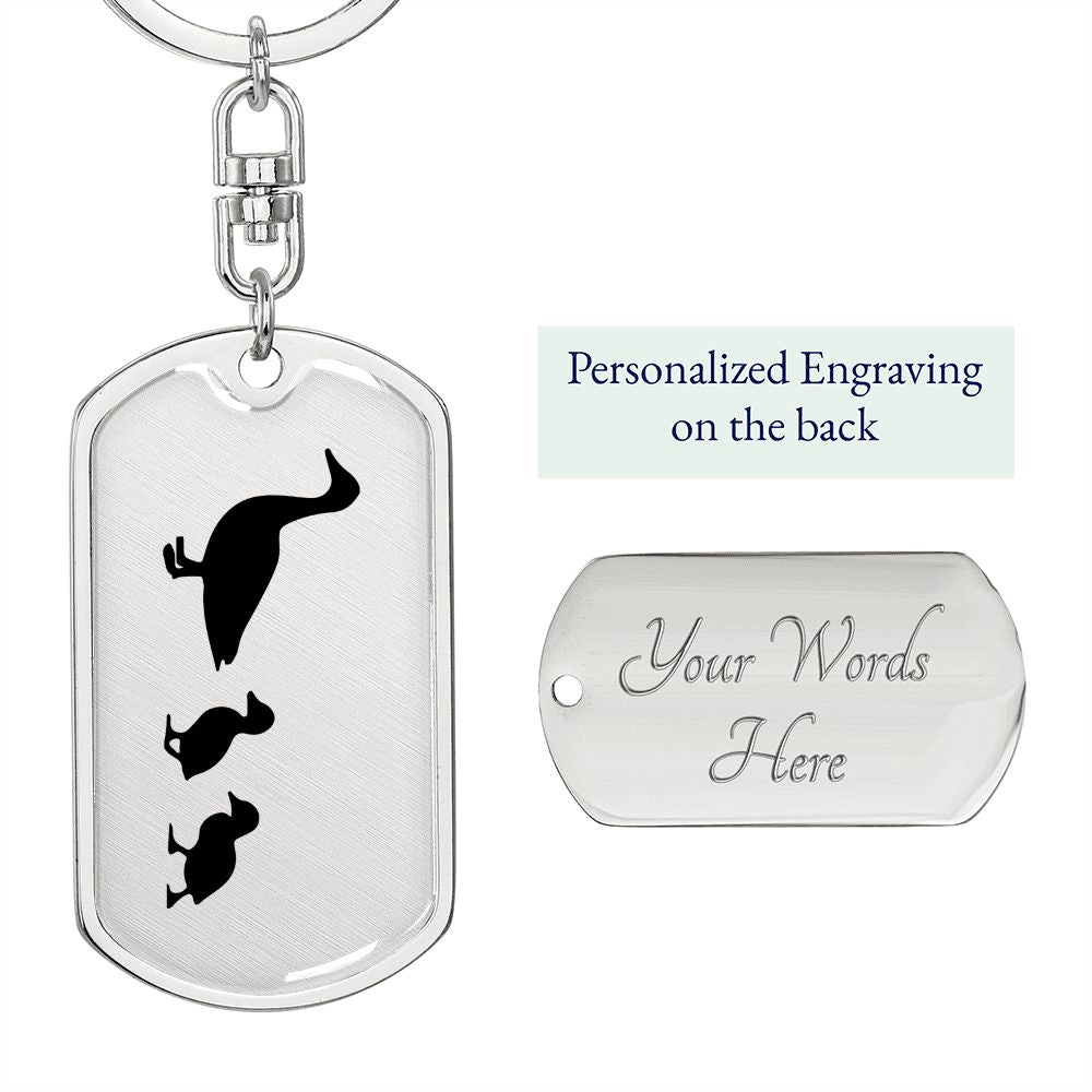 Mama Duck With 2 Ducklings - Luxury Dog Tag Keychain