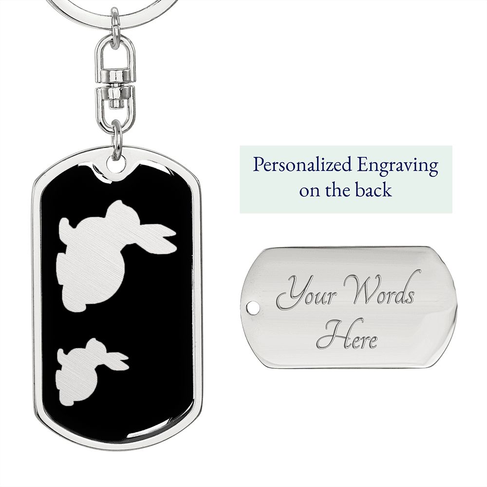 Mama Rabbit With 1 Kitten v2 - Luxury Dog Tag Keychain