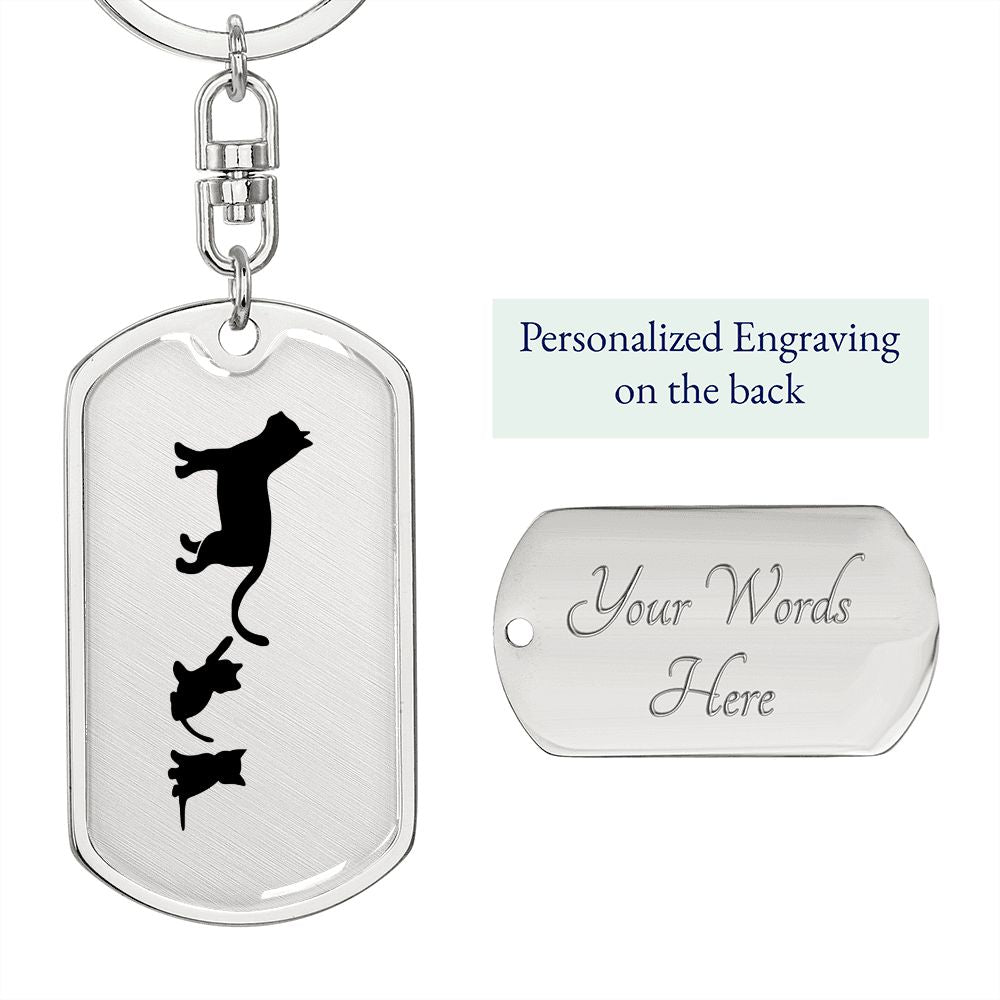Mama Cat With 2 Kittens - Luxury Dog Tag Keychain