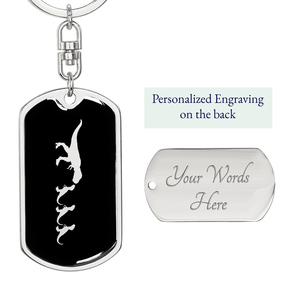 Mama Dinosaur With 3 Hatchlings v2 - Luxury Dog Tag Keychain