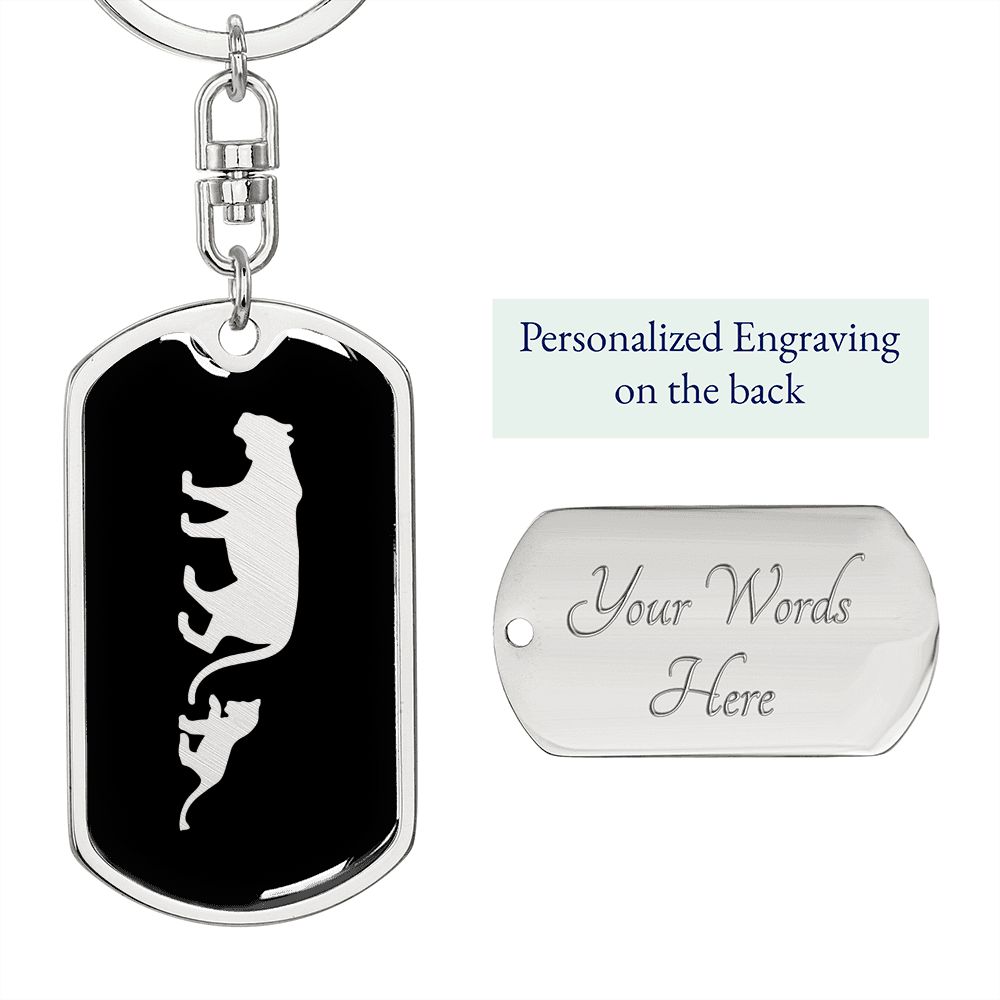 Mama Lioness With 1 Cub v2 - Luxury Dog Tag Keychain
