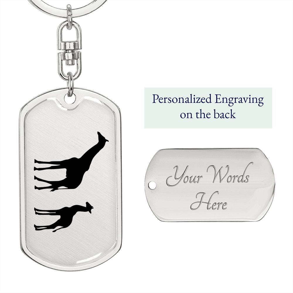 Mama Giraffe With 1 Calf - Luxury Dog Tag Keychain