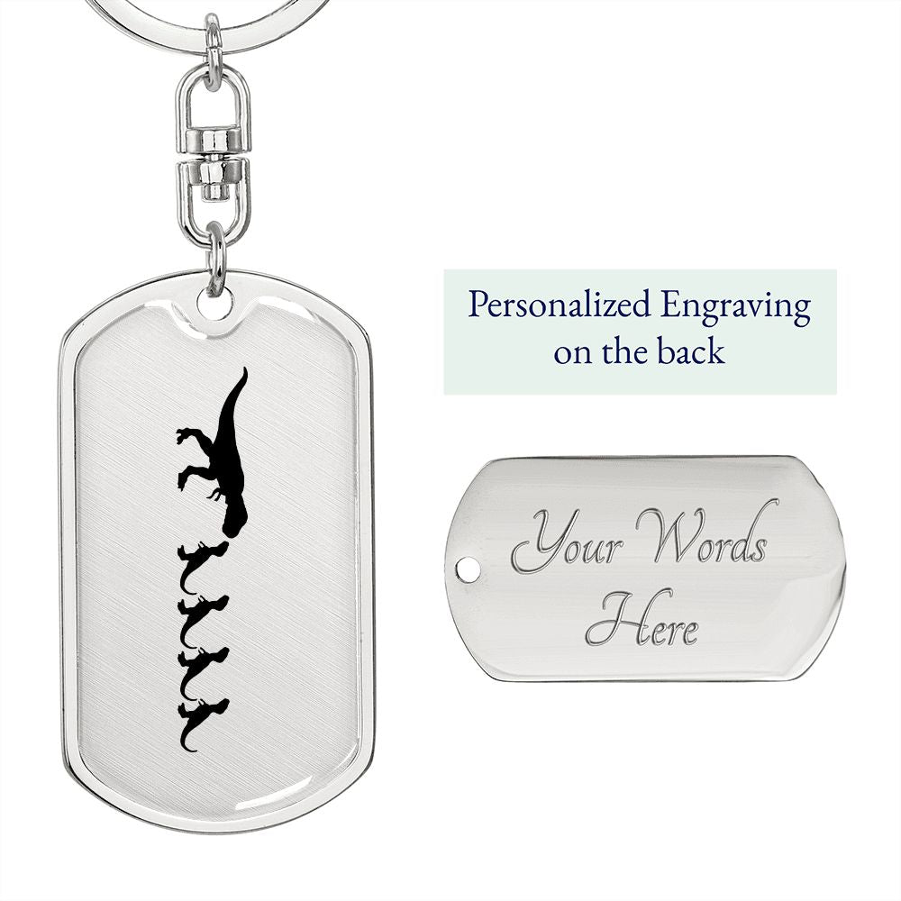 Mama Dinosaur With 4 Hatchlings - Luxury Dog Tag Keychain