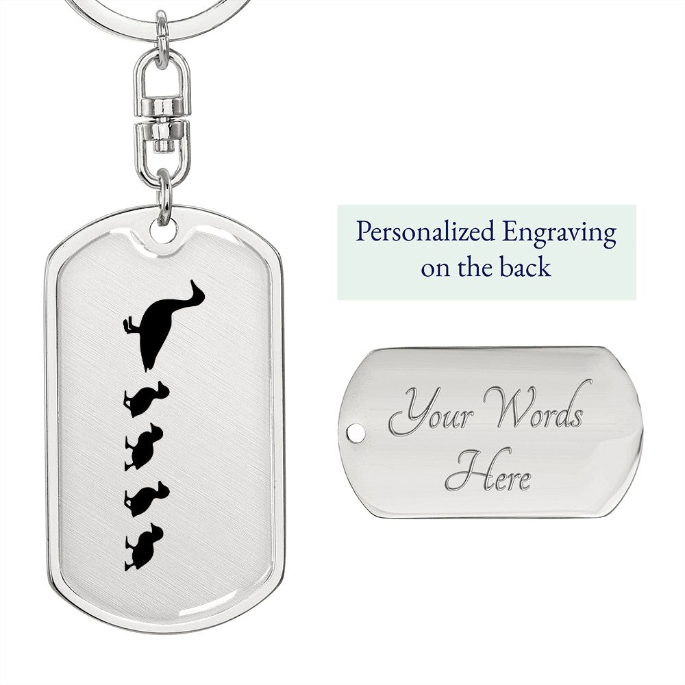 Mama Duck With 4 Ducklings - Luxury Dog Tag Keychain