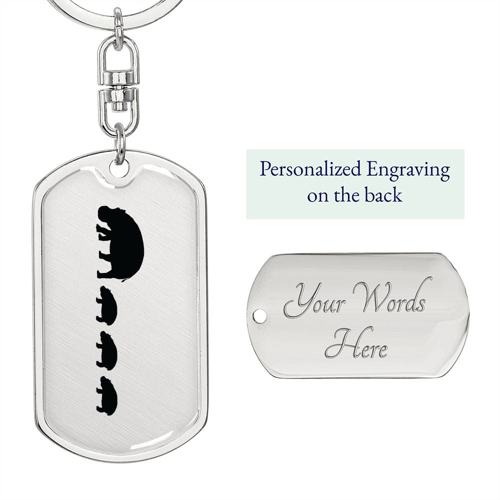 Mama Hippo With 3 Calves - Luxury Dog Tag Keychain