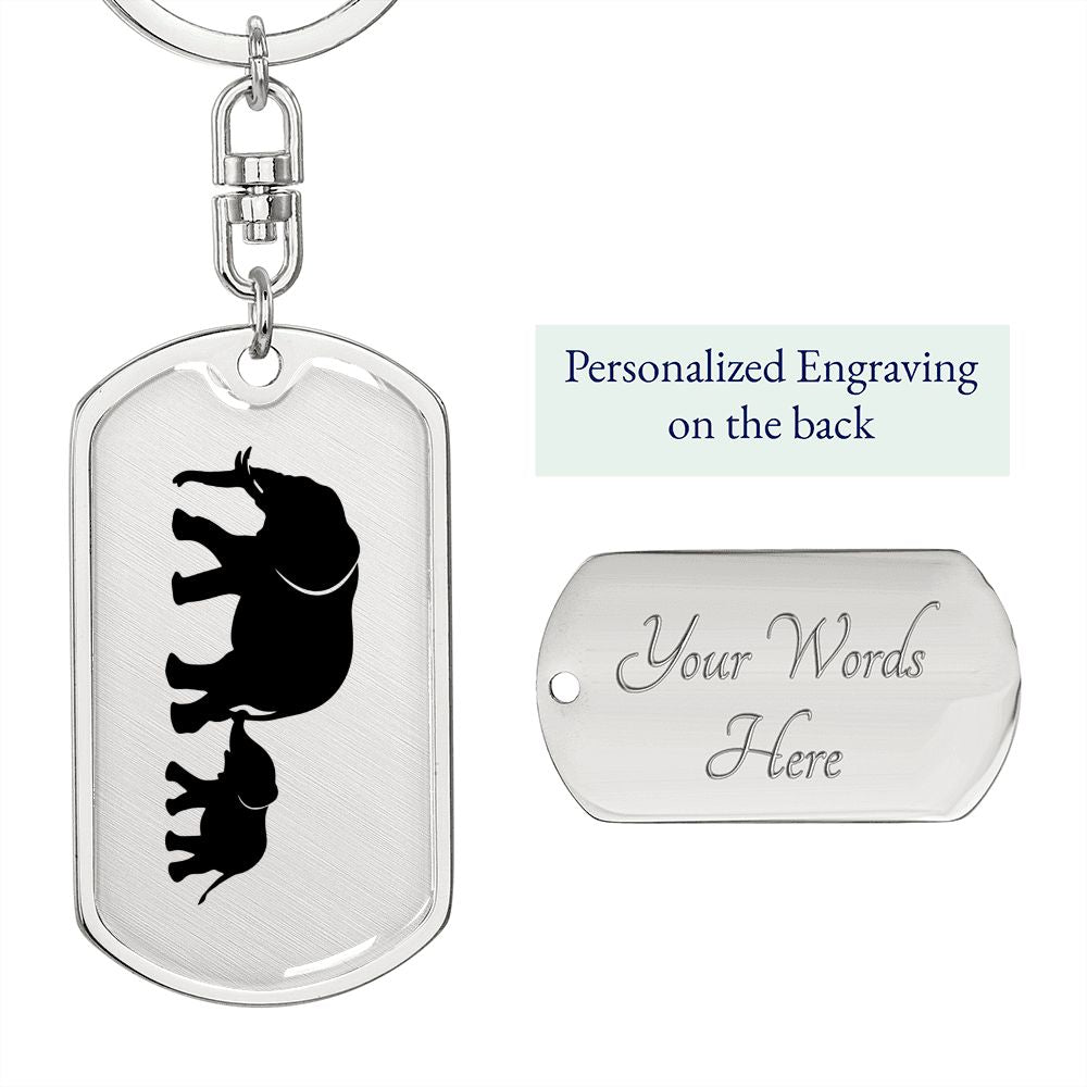 Mama Elephant With 1 Calf - Luxury Dog Tag Keychain