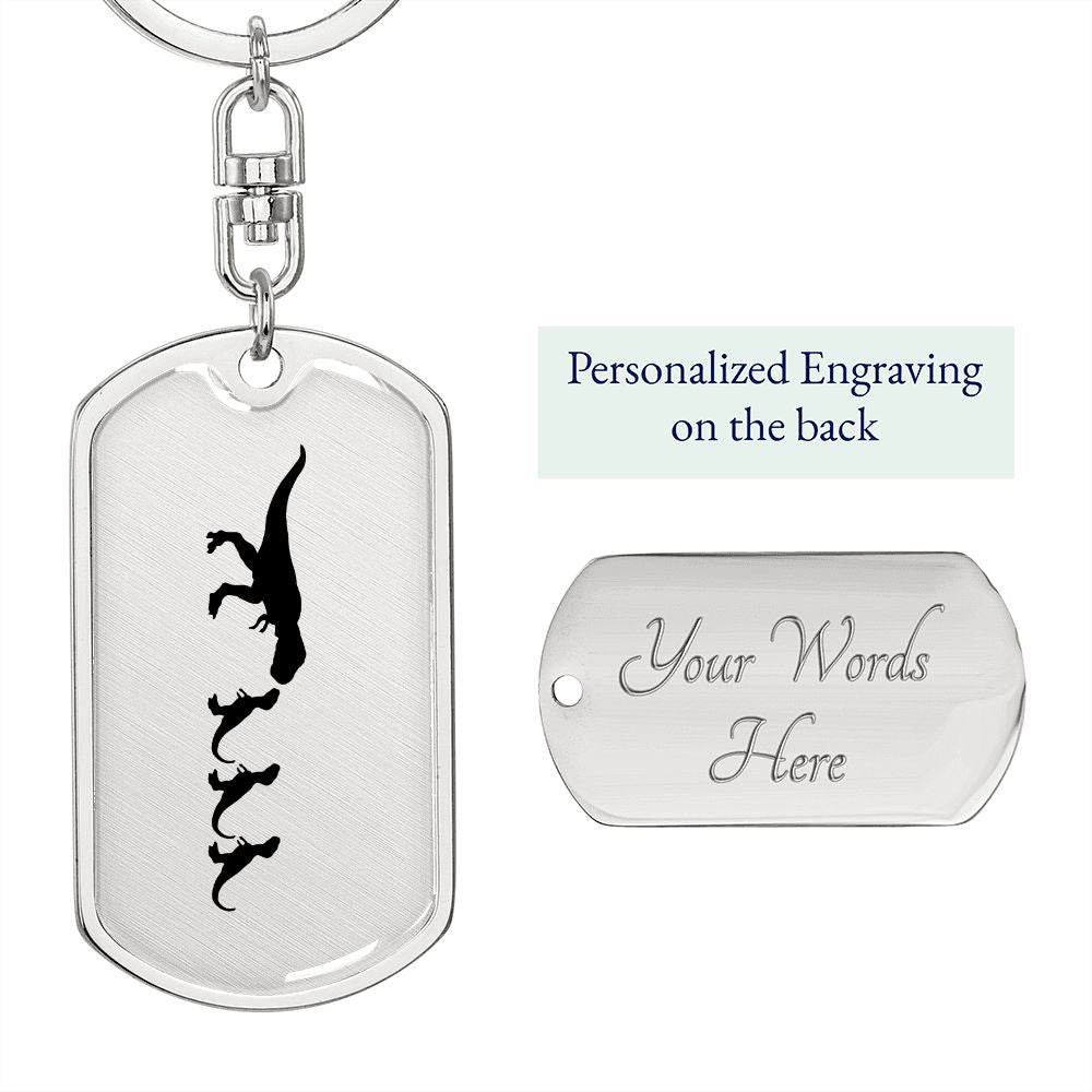 Mama Dinosaur With 3 Hatchlings - Luxury Dog Tag Keychain