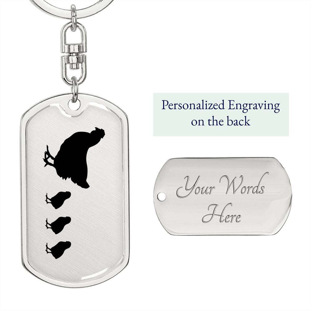 Mama Chicken With 3 Chicks - Luxury Dog Tag Keychain