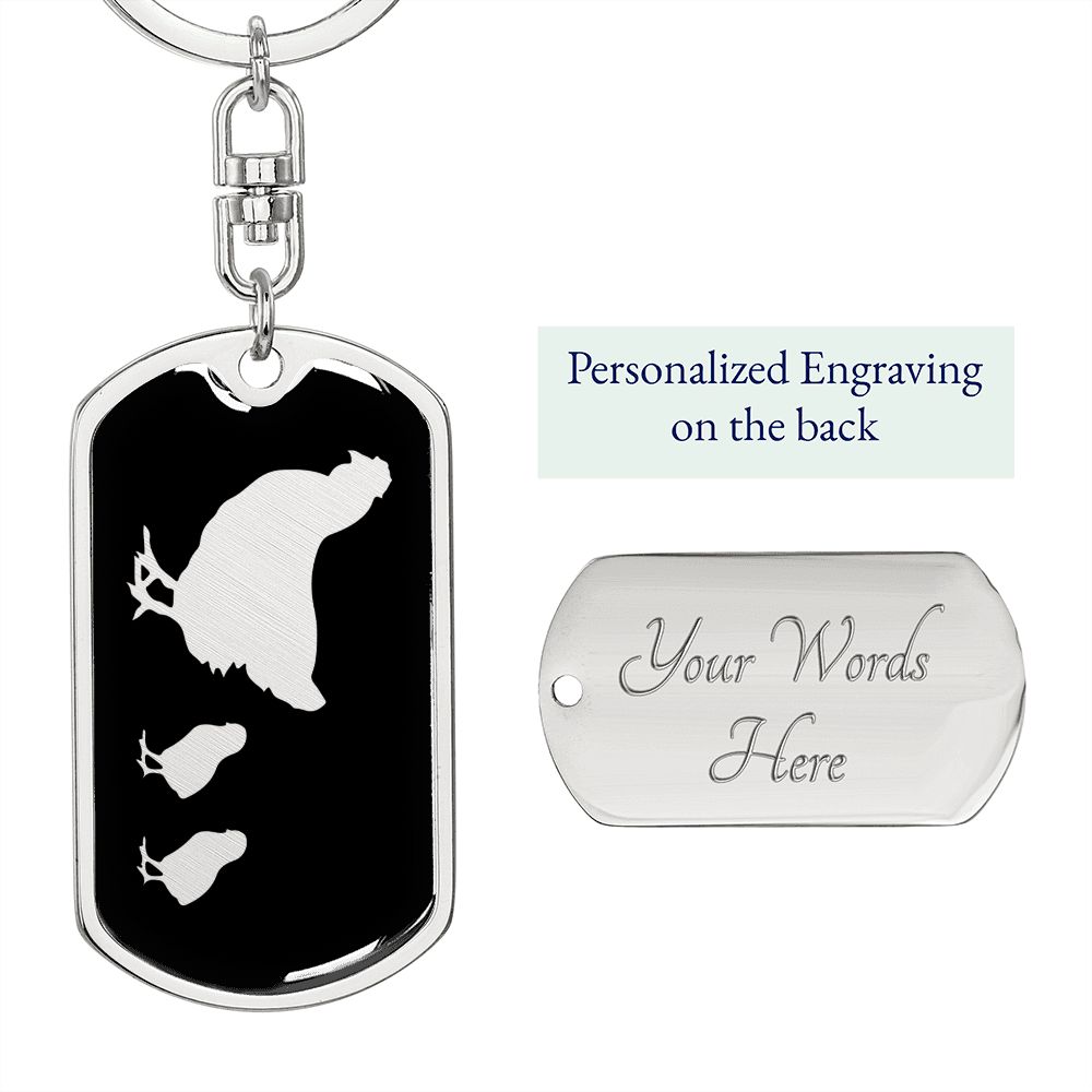 Mama Chicken With 2 Chicks v2 - Luxury Dog Tag Keychain