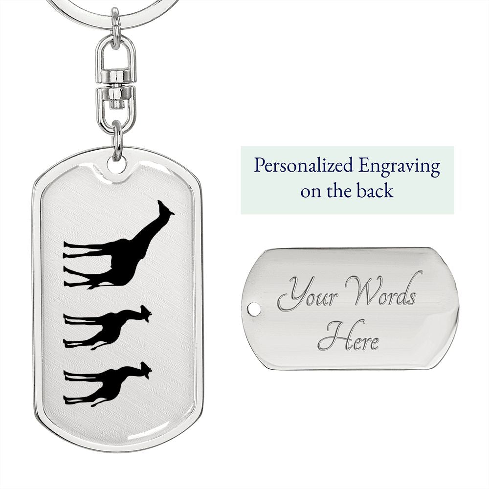 Mama Giraffe With 2 Calves - Luxury Dog Tag Keychain