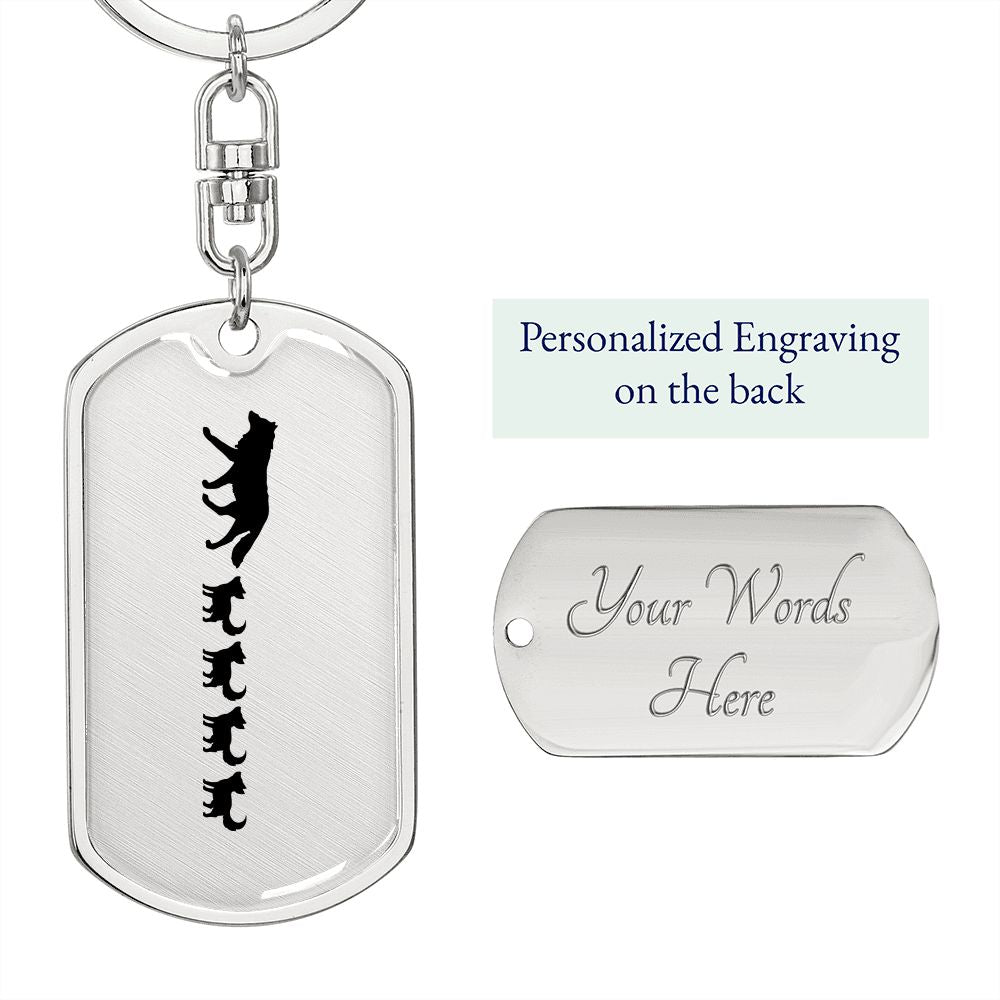 Mama Wolf With 4 Pups - Luxury Dog Tag Keychain