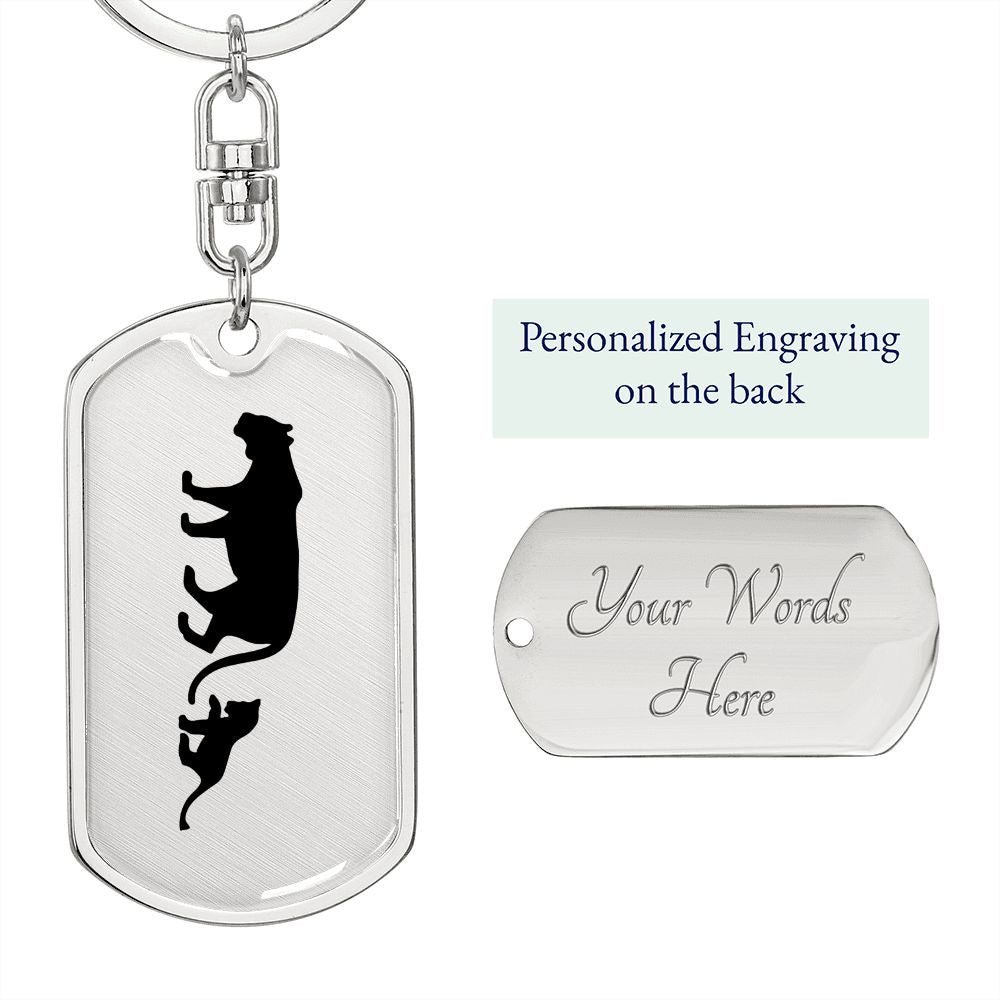 Mama Lioness With 1 Cub - Luxury Dog Tag Keychain